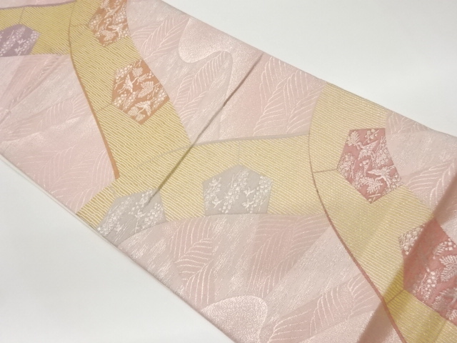 JAPANESE KIMONO / VINTAGE FUKURO OBI / WOVEN BIRDS & WHEEL PATTERN
